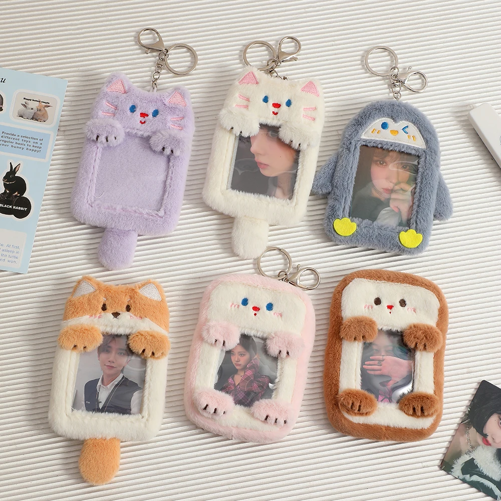 Kawaii Cat PenEcolSeries Fluffy Porte-carte photo Kpop, Porte-carte photo, Pendentif de sac, Papeterie scolaire, Nouveau, 3\