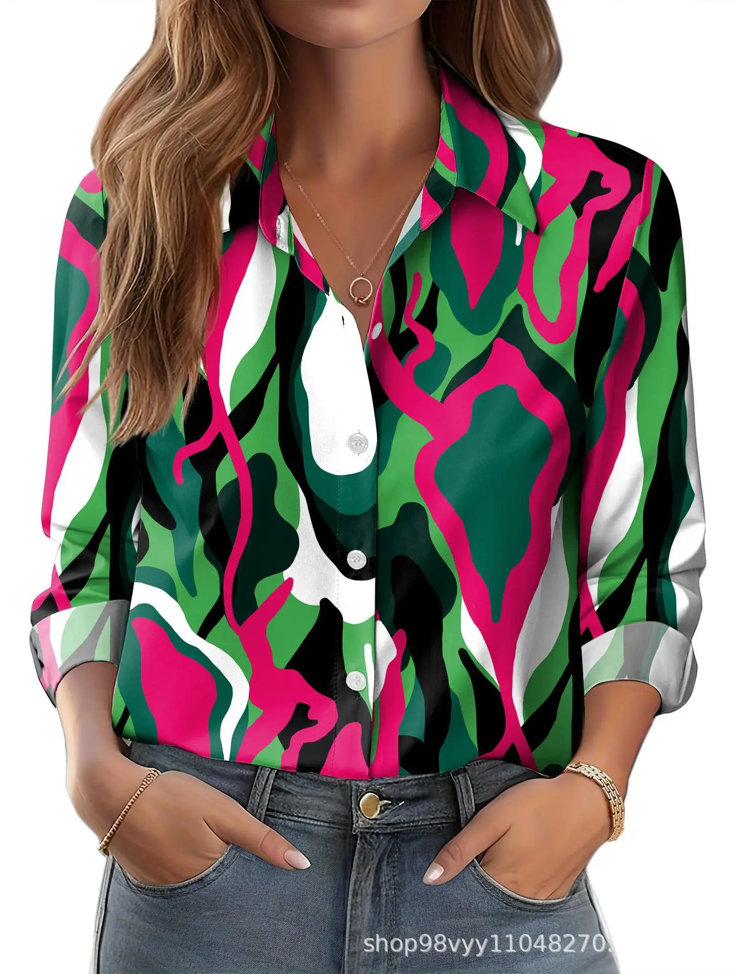 

2025 Women's Long Sleeve Shirt 3D Printed Floral Loose Hawaiian Casual Long Sleeve Shirt