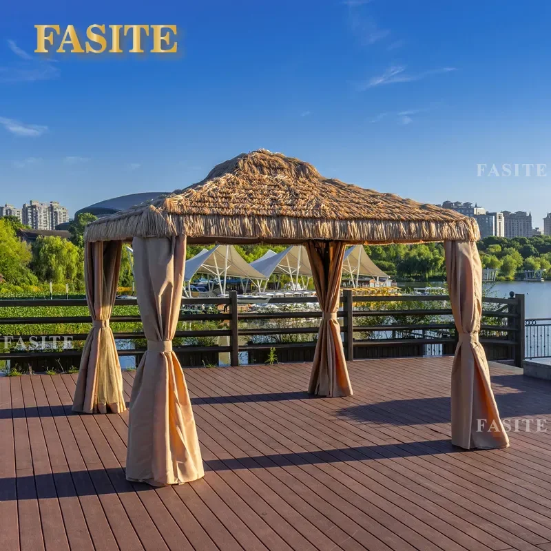 For Outdoor Imitation Straw Tent Awning Aluminum Alloy Thatched Roof Shade for Courtyard Terrace Square Farmhouse B&B Decor