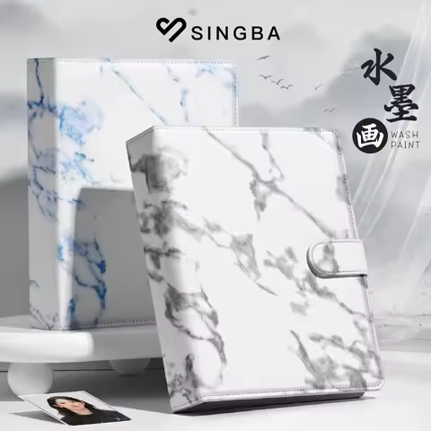 Chinese Ink Painting PU Photo Album &ndash; 4 Grid A5 Compact Binder for K-Pop Cards, Polaroids Memorabilia Instax &amp; Fan Collections