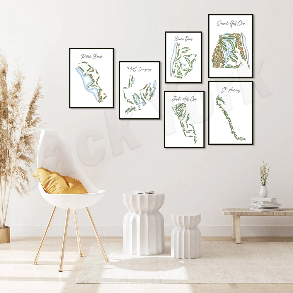 دورة سانت أندروز القديمة، اسكتلندا، ملعب جولف بيبل بيتش، كاليفورنيا، باندون دونز، أوريغون، ملصق خريطة دورة الجولف، GIF لاعب الجولف #3