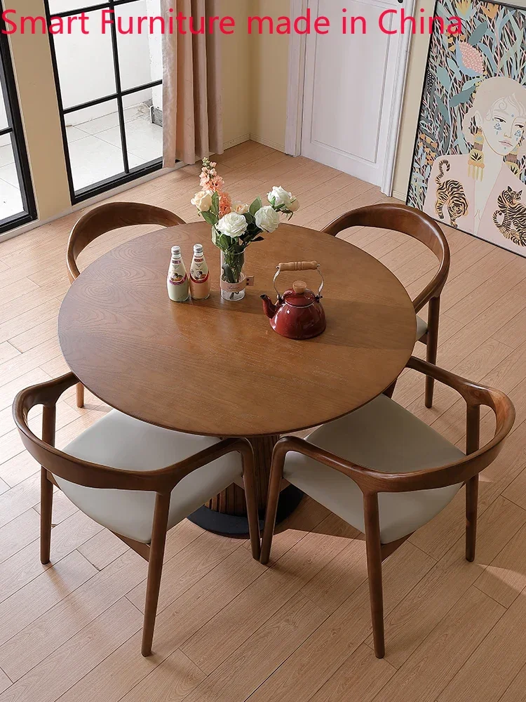 

Nordic solid wood round table small household restaurant table modern simple retro table and chair combination