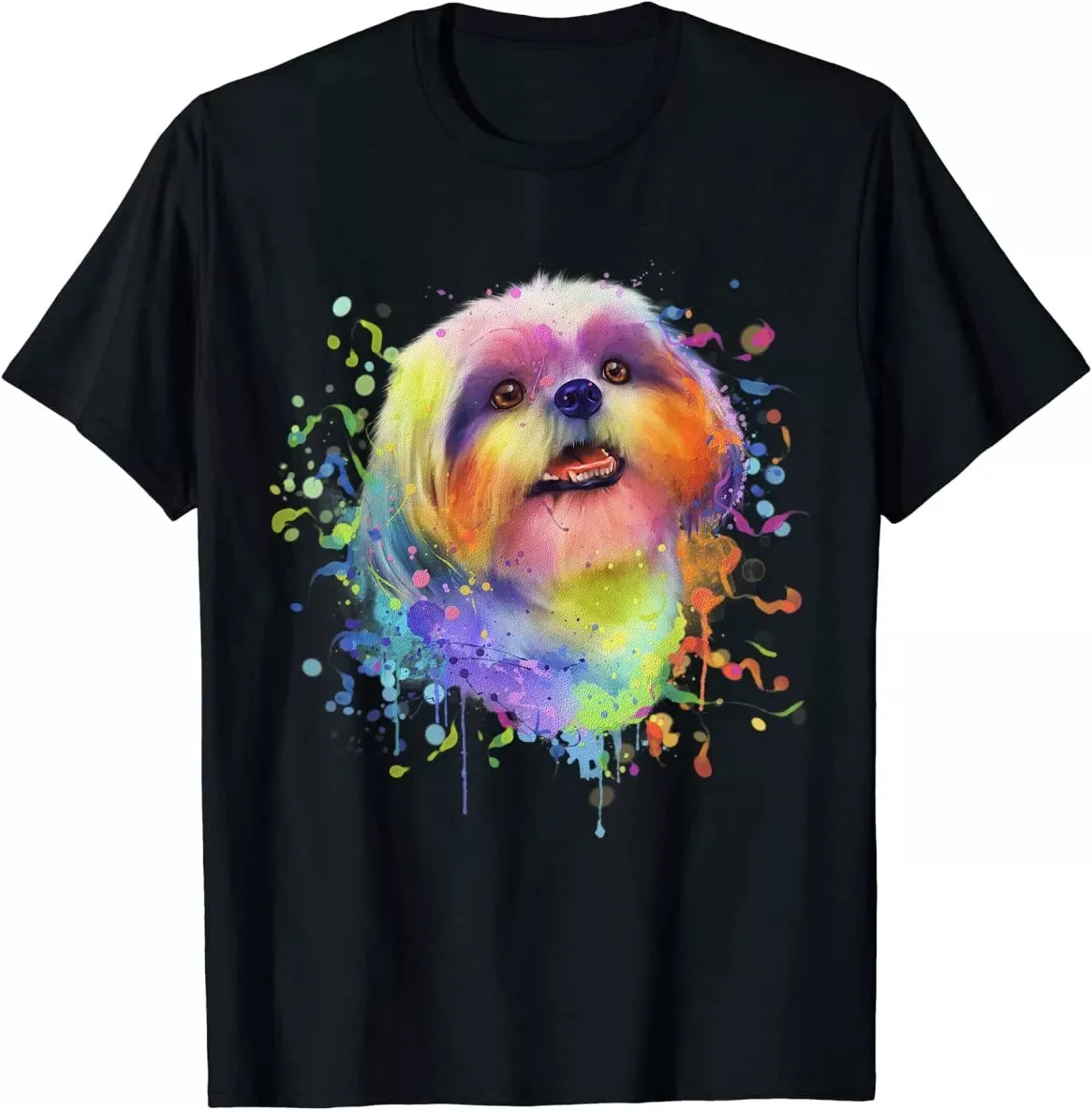 Colorful Splash Art Shih Tzu Portrait Shitzu Puppy Owner T-Shirt Size S-5XL