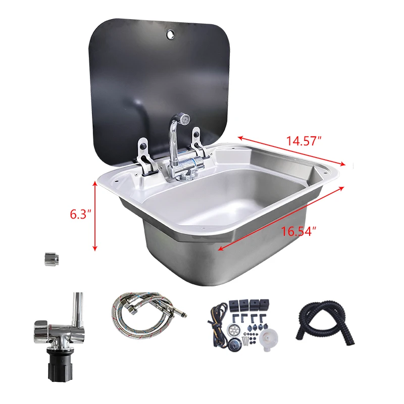 Mini Silver Stainless Steel Portable RV Kitchen Sink For Camper Van Caravan Outdoor Use