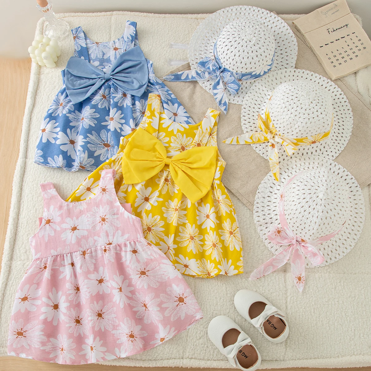 

Летнее платье для девочки с бантом и цветочным принтом, милое пляжное платье для малышей, одежда для девочек