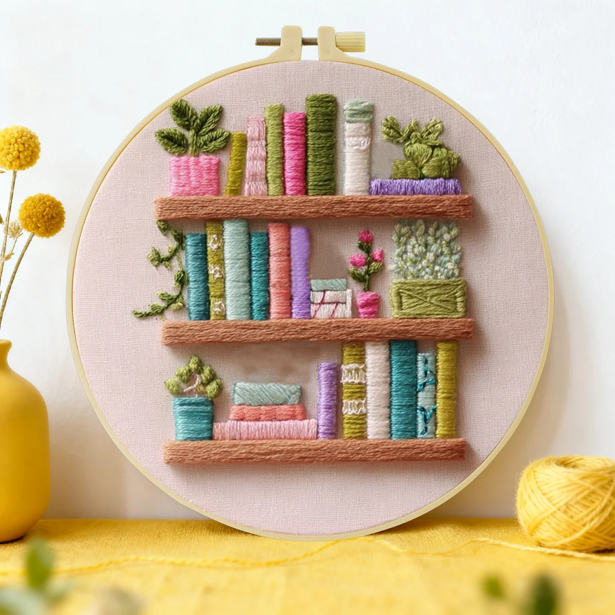 1 Stück 20X20CM/15X15CM 7,87/6,3 Zoll Bücherregal-Stickerei-Starter-Kit DIY-Kit DIY-Stickerei-Set für Anfänger – Detail 2