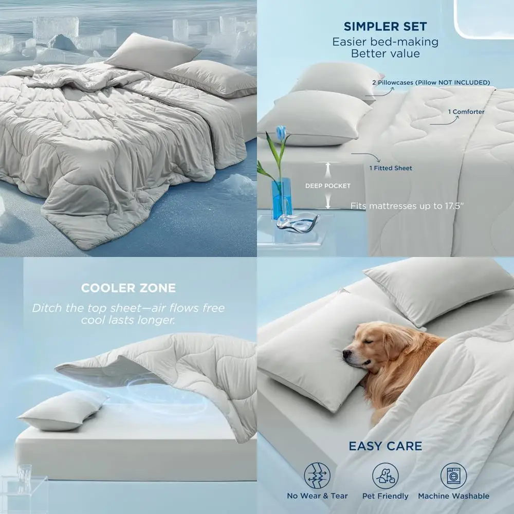 

Queen Size Cooling Comforter Set - 4-Piece Grey Bedding with Double-Sided Cool Tech Fabric for Hot Sleepers