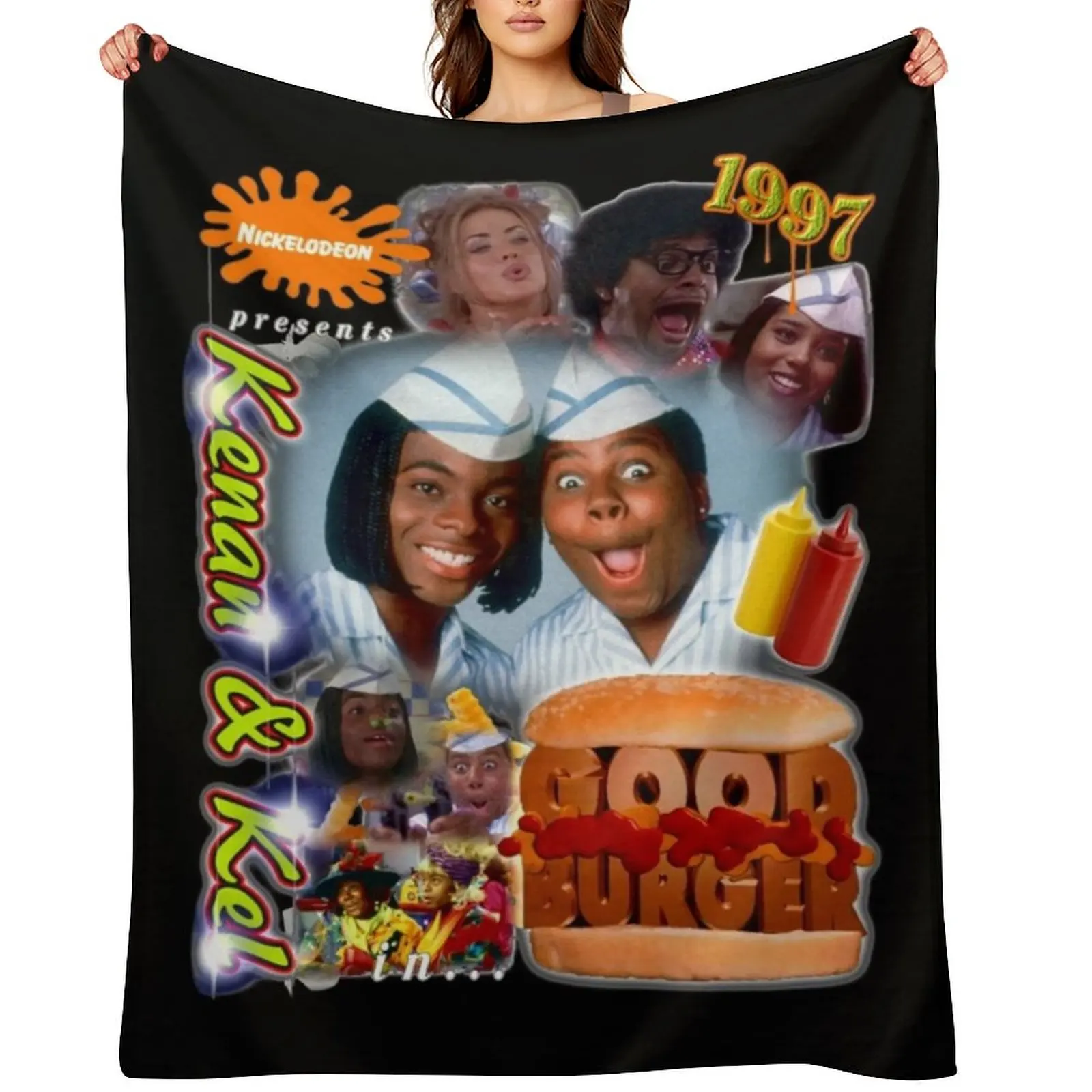 Manta de estilo vintage Good Burger, ideas de regalo para San Valentín, saco de dormir para picnic, mantas para el cabello