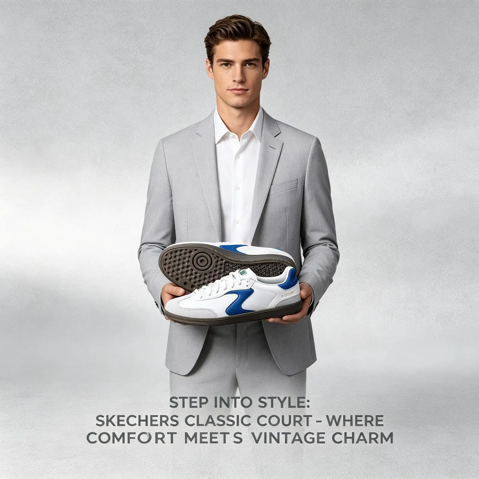 

Skechers Men Retro German Training Low Top Lightweight Wear Resistant Breathable Casual Fashion Sneakers 254150W-WBL