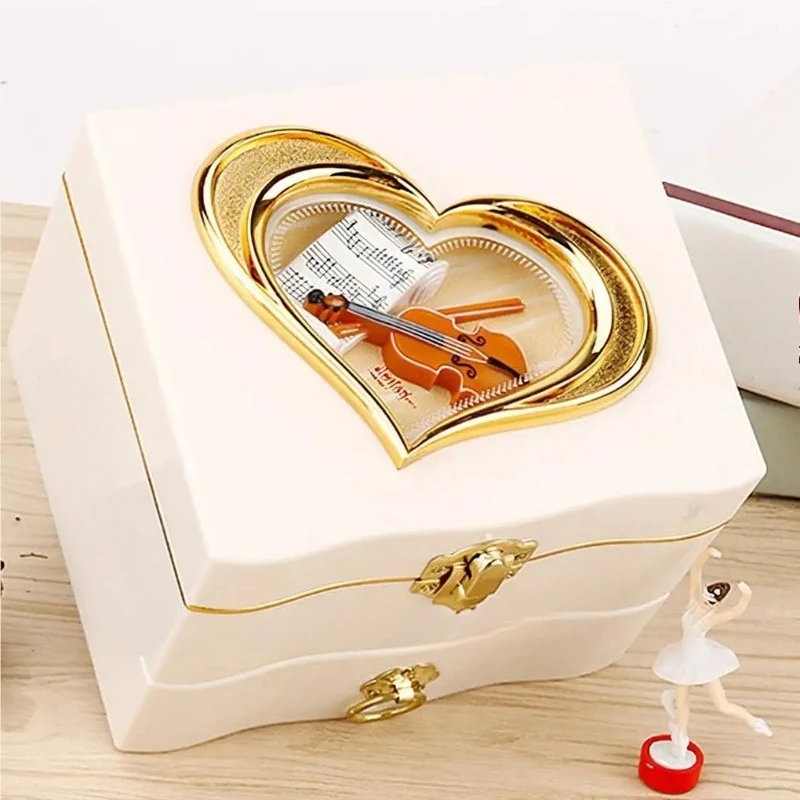 Heart Shape Classical Musical Jewelry Box Rotating Ballet Dancer Ornament Storage Case Romantic Holiday Present Decor