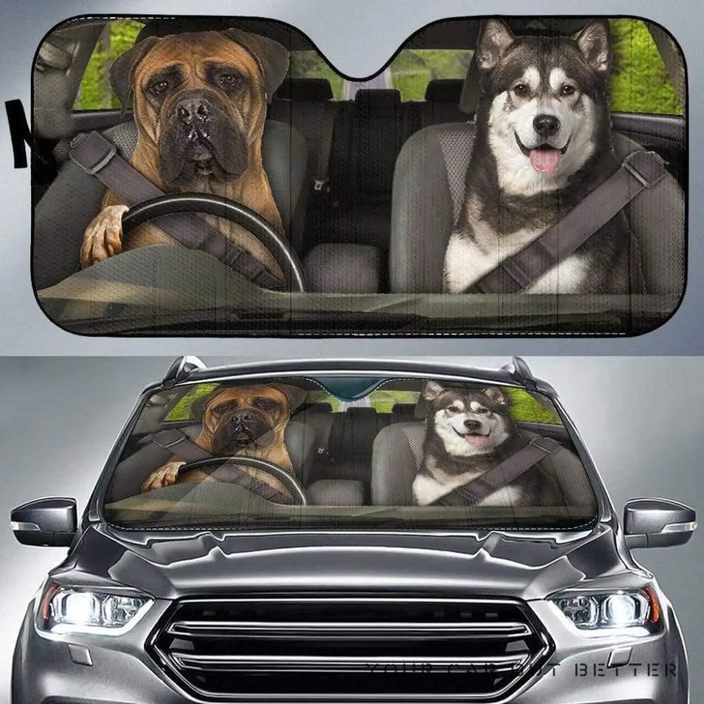 siberian husky dog driver right hand drive car sunshade windshield sunshade animal dog car window sunshade