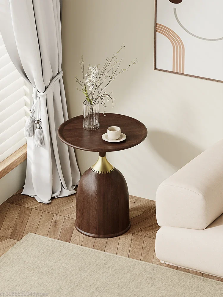 Walnut Color Side Table Italian Style Minimalist Round Coffee Table Simple Light Luxury Bedside Table Side  Sofa Furniture