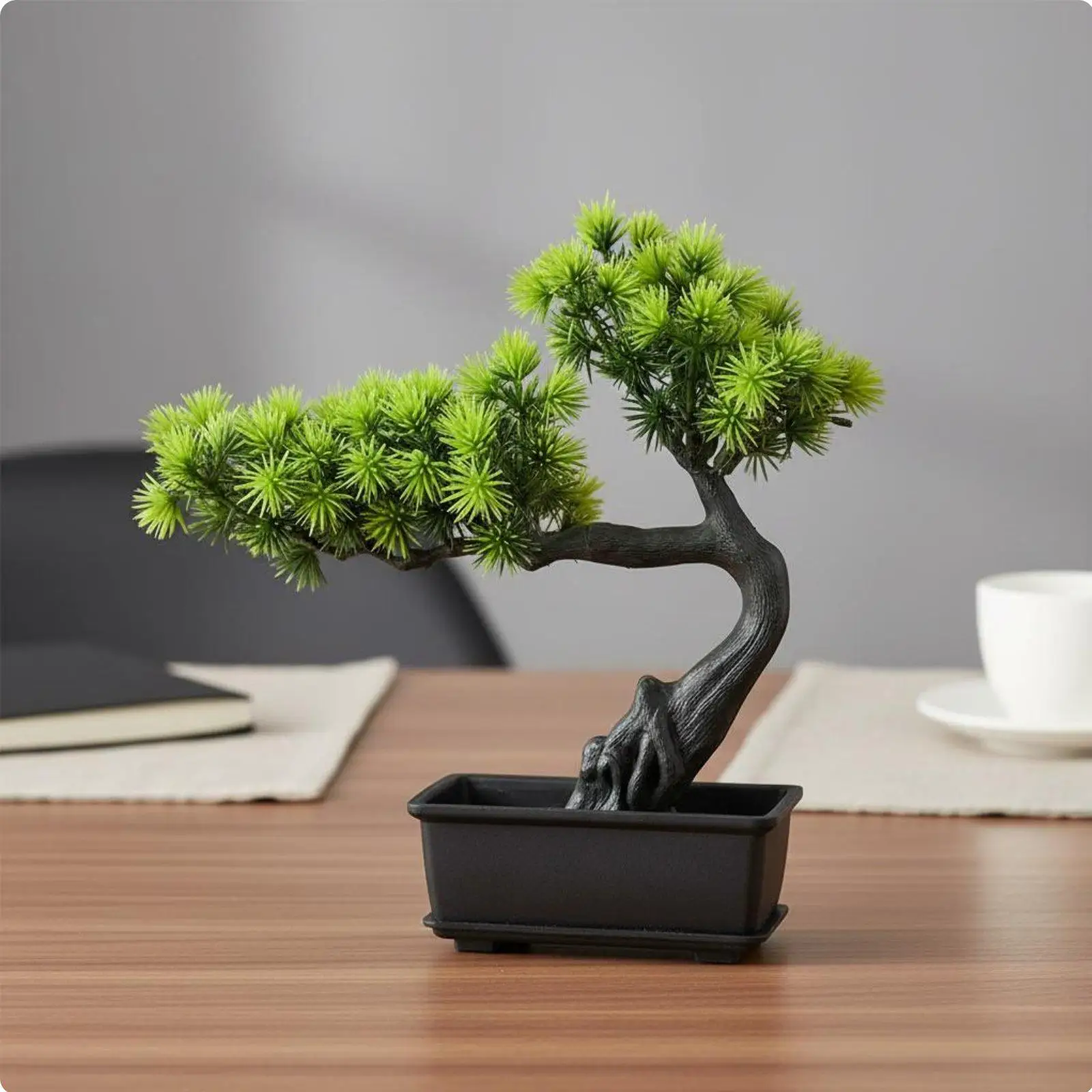 Fake Conifer Bonsai Low Maintenance Fake Conifer Tree Plant No Watering Needed Artificial Bonsai Tree for Office, Shelf,