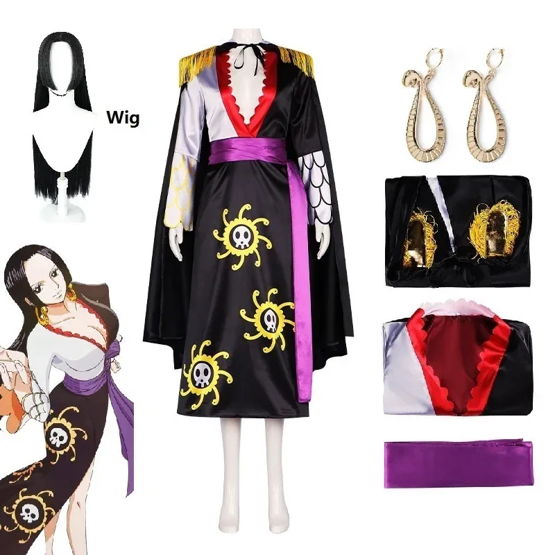 Anime With Cloak Sailor Suit Boa Hancock Cosplay Costume Custom size Black Dress Earringsx;8's,6;