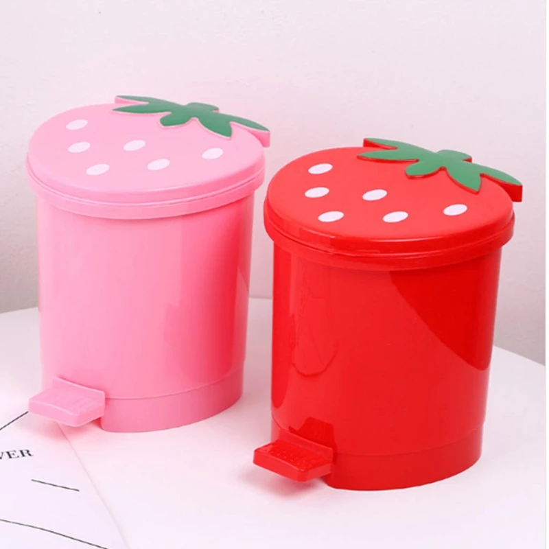 Strawberry Trash Can with Lid Sealing No Odor Reusable Washable Plastic Bin Dropship