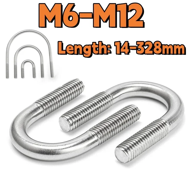 U Bolt M6 M8 M10 M12 A2-70 304 Stainless Steel Clamp Clamp Bolt U Clip Pipe Horseback Hoop for Boat Hardware Parts Pipe Clamp