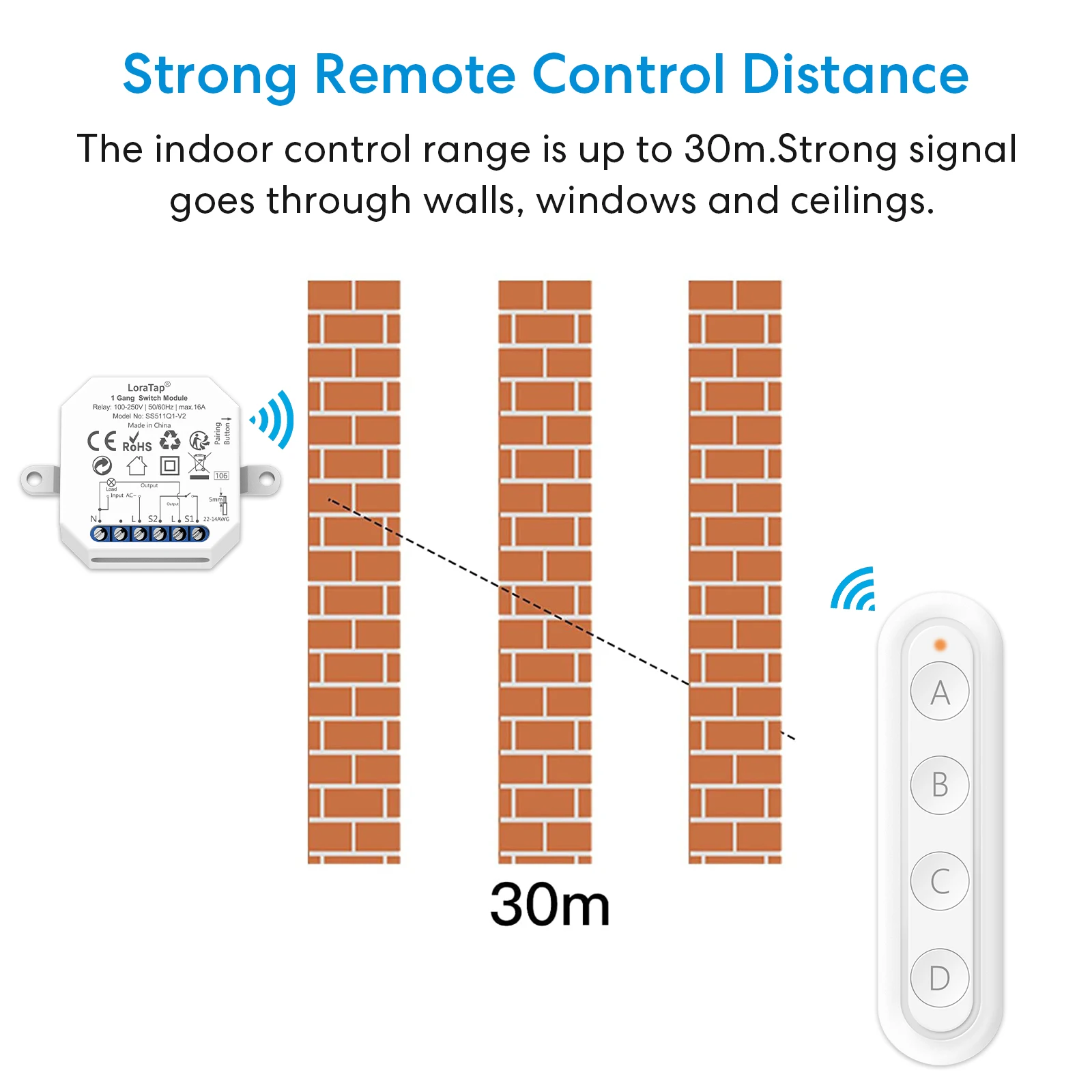 Qcsmart-ライトスイッチリレーモジュール,4ボタンリモコン付き小型デバイス,ワイヤレス,rf,433mhz,110-220v,16a