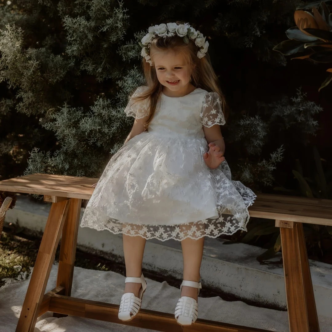 Abito da Cerimonia Personalizzato per Ragazze, Vestito in Pizzo e Tulle, Abito da Damigella, Abito da Festa Nuziale per Donne