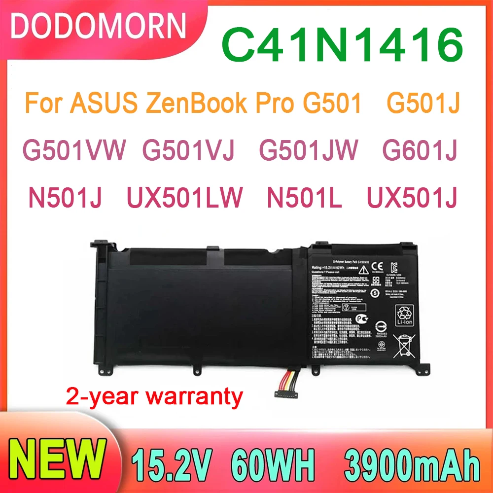 

DODOMORN C41N1416 Laptop Battery For ASUS ZenBook Pro G501 G501J G501VW G501VJ G501JW G601J N501J UX501LW N501L UX501J Notebook