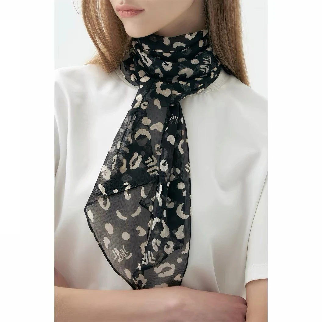 Elegant Fashion Leopard Pattern Long Silk Scarf Skins-friendly LAN26 Autumn Youth Fashion Accessory Korean Style Decorative