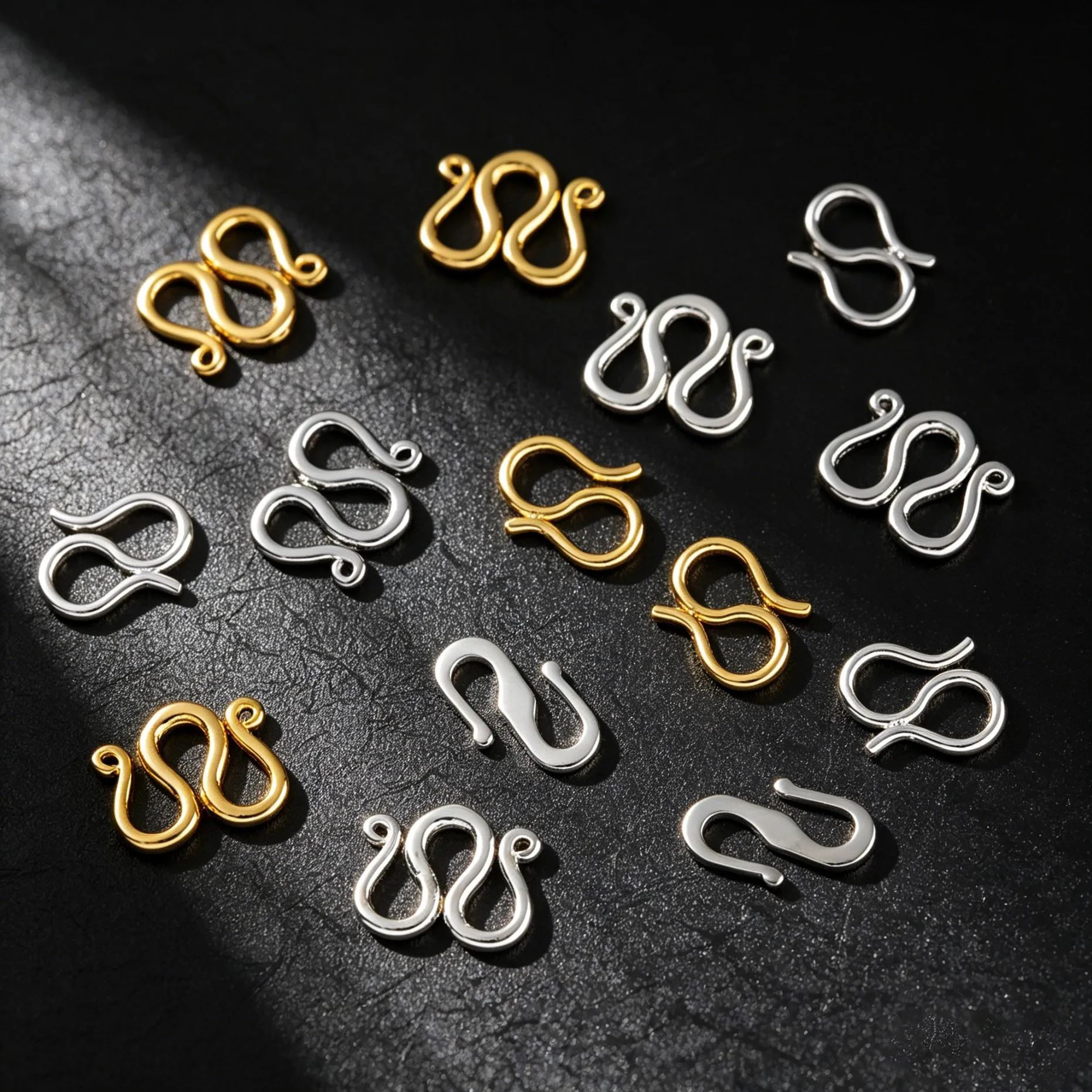 20 Stück/Lot 18K vergoldete W-S-förmige Endverschlüsse, Hakenkettenverbinder für DIY handgefertigte Armbänder, Halsketten, Schmuckherstellungszubehör – Detail 2