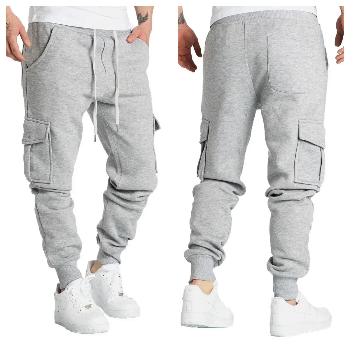 Mens Oversized Sportswears Spring Autumn Multi-Pockets Sweatpants Plus Size Loose Straight Baggy Trousers Track Pants Streetwear