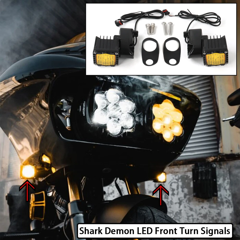 

Мотоциклетные светодиодные передние указатели поворота Shark Demon для Harley Road Glide Special Limited FLTRK Ultra CVO/SE FLTRUSE 3 FLTRT 2015-2023