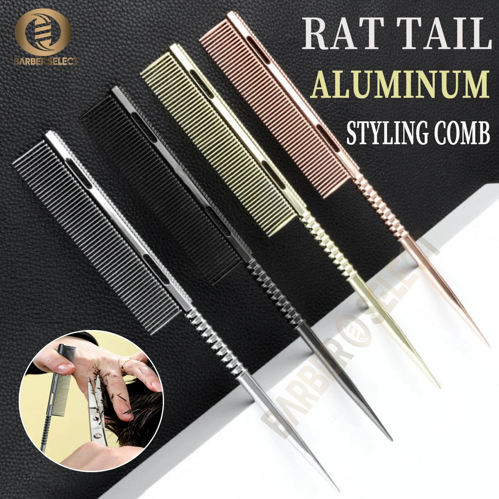 New Design Rat Tail Aluminium Styling Comb Professional Barber Heat Resistant Men Hair Combs Salon Hairdresser Tools For Women