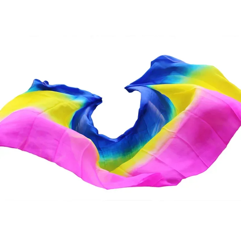 Royal Blue Yellow Rose Pure Silk Belly Dance Veil Scarf for Practice And Stage Performance