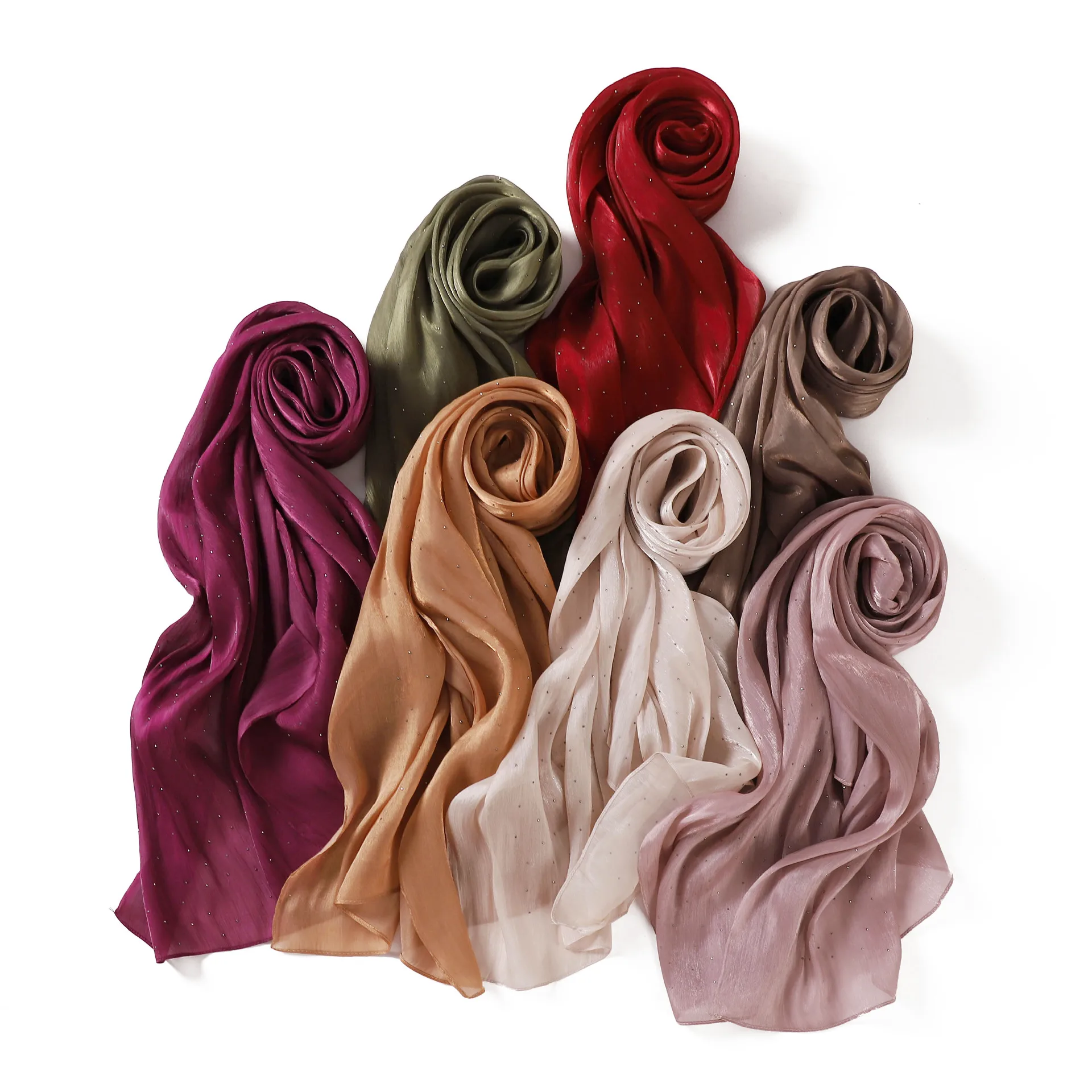 Satin diamants rides longue écharpe Foulard châle soie plage foulards femmes musulman Hijab Wrap Bandanas Bufanda Foulard Turbante