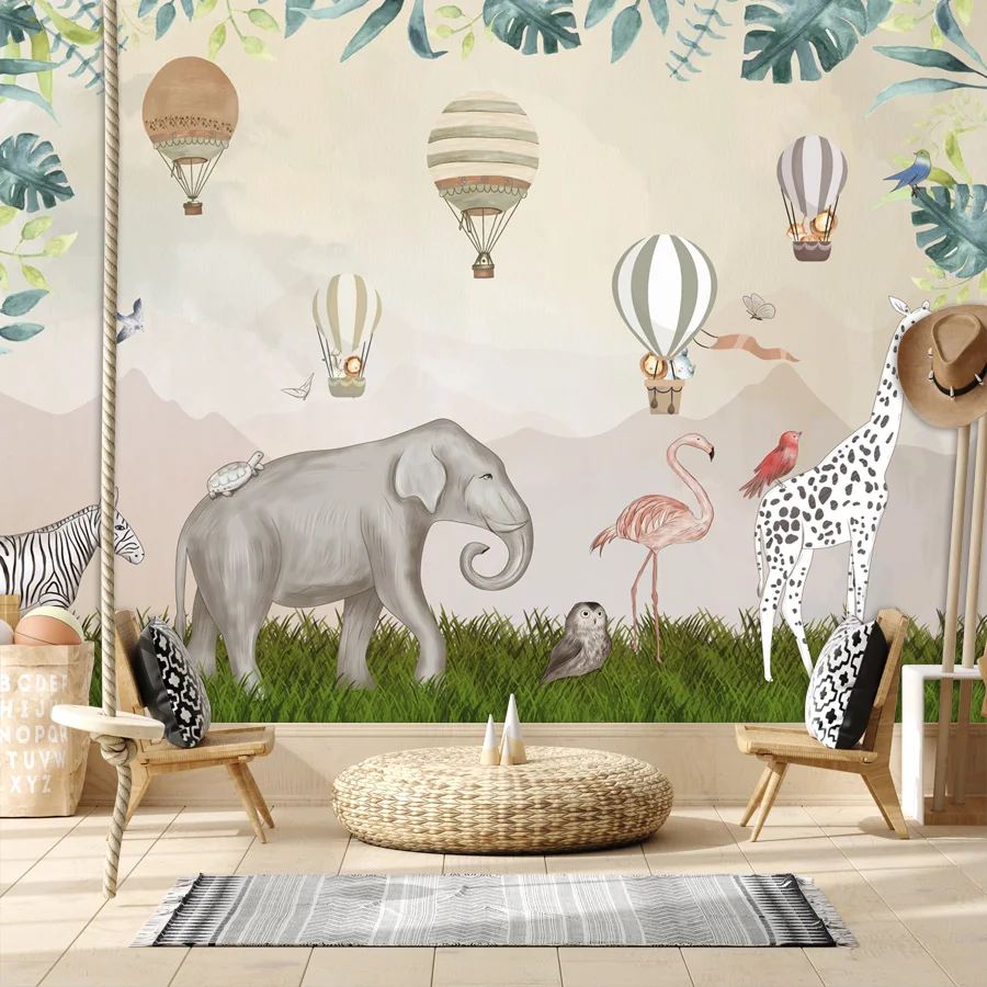 Custom Peel and Stick Accept Wallpapers for Living Room Cartoon Nursery Kid Bedroom Wall Papers Home Decor Animal Elephant Mural