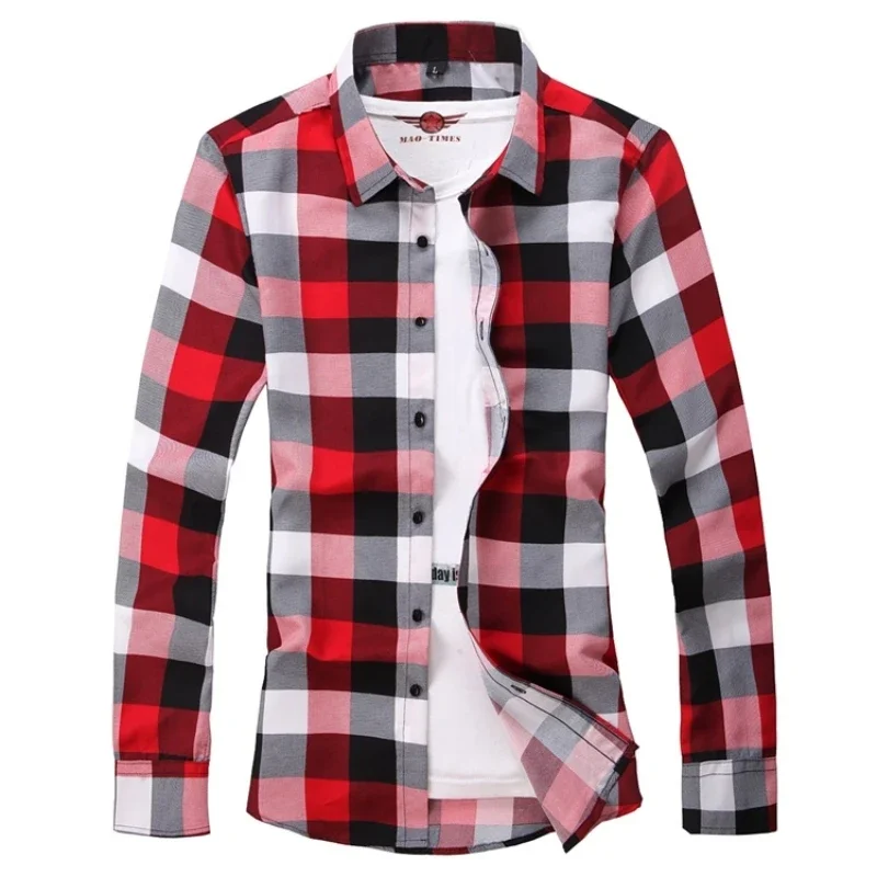 2024 Spring Mens Blouse Blue Gradient Striped Men Dress Shirt Tops Casual Business Plaid Print Long Sleeves