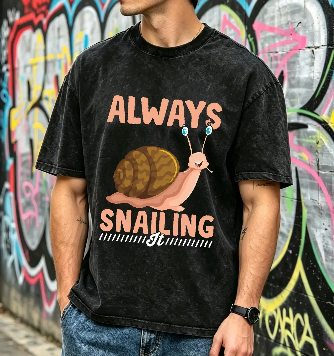 washed T Shirt Always Snailing IT Shelled Gastropod Land Snail Slug For Lover Owner long or short sleeves vintage Washed homme