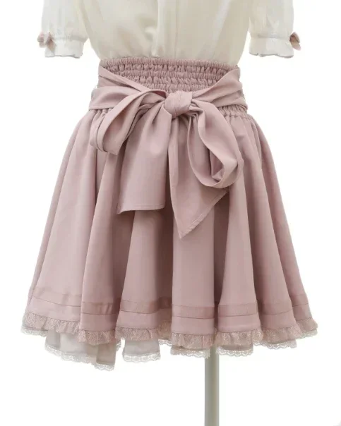 Japanese Style Cute Woman Ribbon Bow Diamond Short Skirt Female Lolita Sweet Women Plaid Pearl Buckle Ruched Short Skirts Ladies