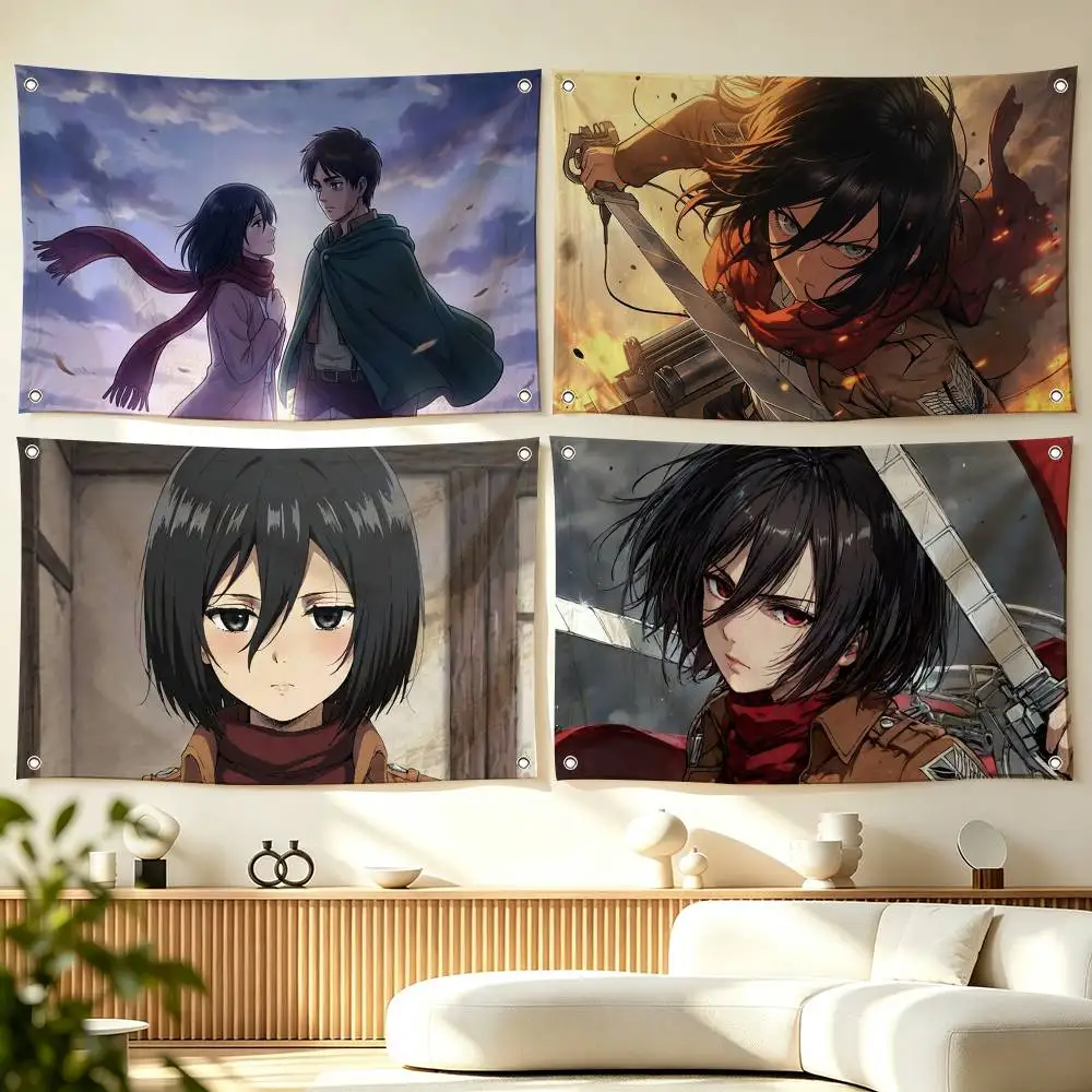 M-Mikasa Ackerman Attack on Titan  Flags Wall Hanging Tapestry Outdoor Garage Room Decorative flag Background Blanket