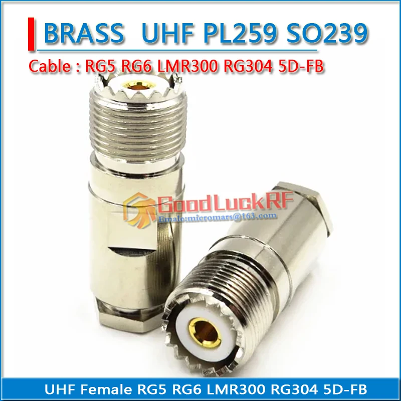 Connector Socket SL16 PL259 SO239 UHF Female Clamp Solder For RG8X RG-8X RG59 LMR240 Cable Brass RF Coaxial Adapter