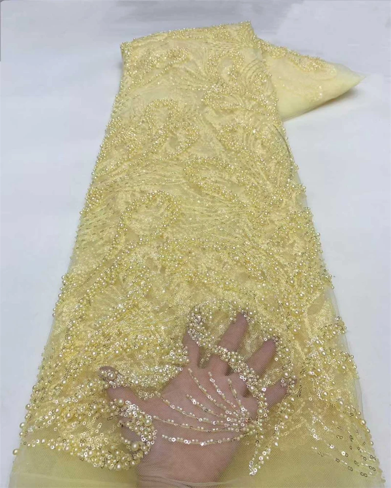 Gran oferta 2025, nueva tela de encaje bordado francés de lujo de alta gama, tela de lentejuelas con cuentas nigerianas africanas para boda