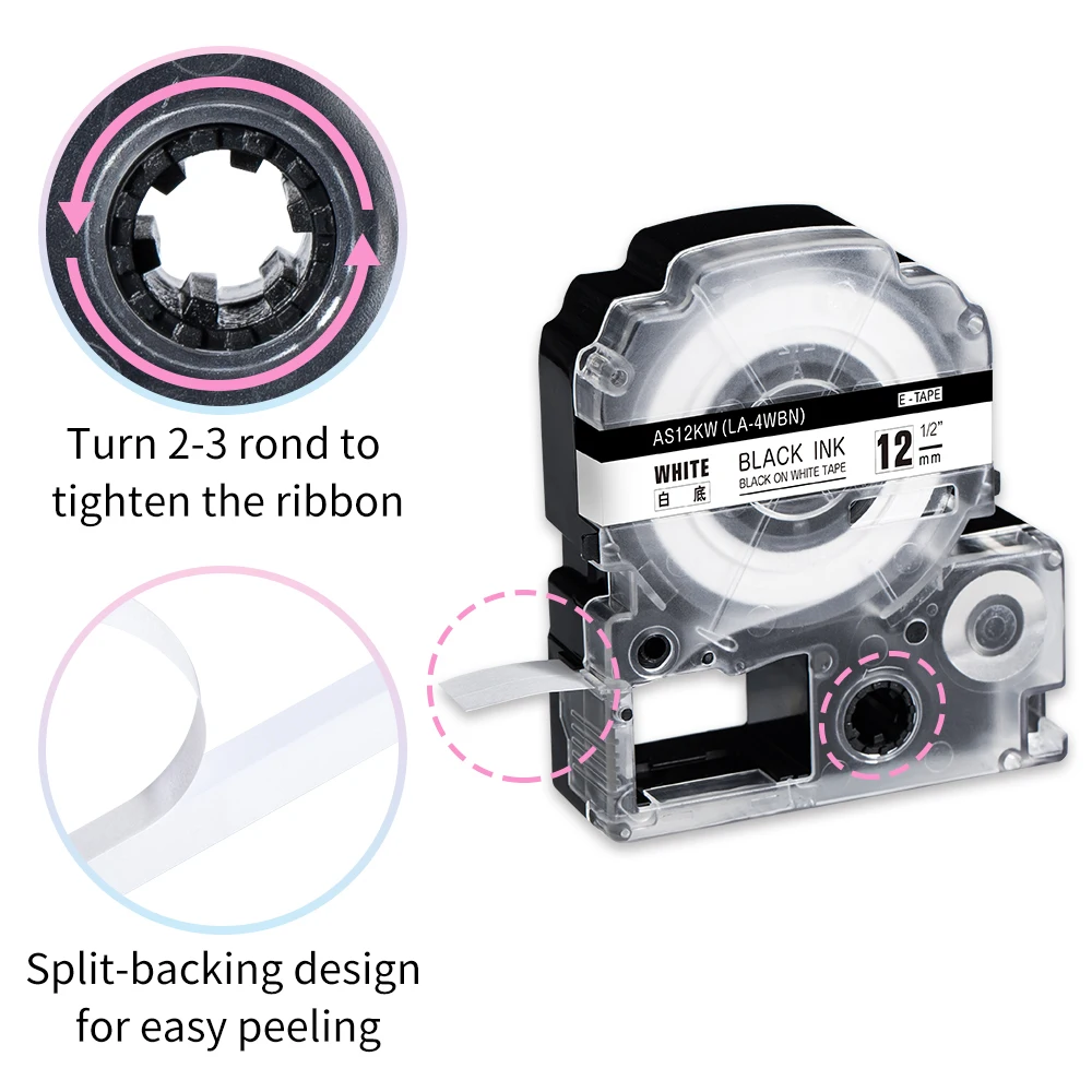 12mm Label Tape SS12KW ST12KW Compatible for Epson Lw400 LK-4WBN Cartridges Label Works LW-300 400 500 600P 700 Label Maker