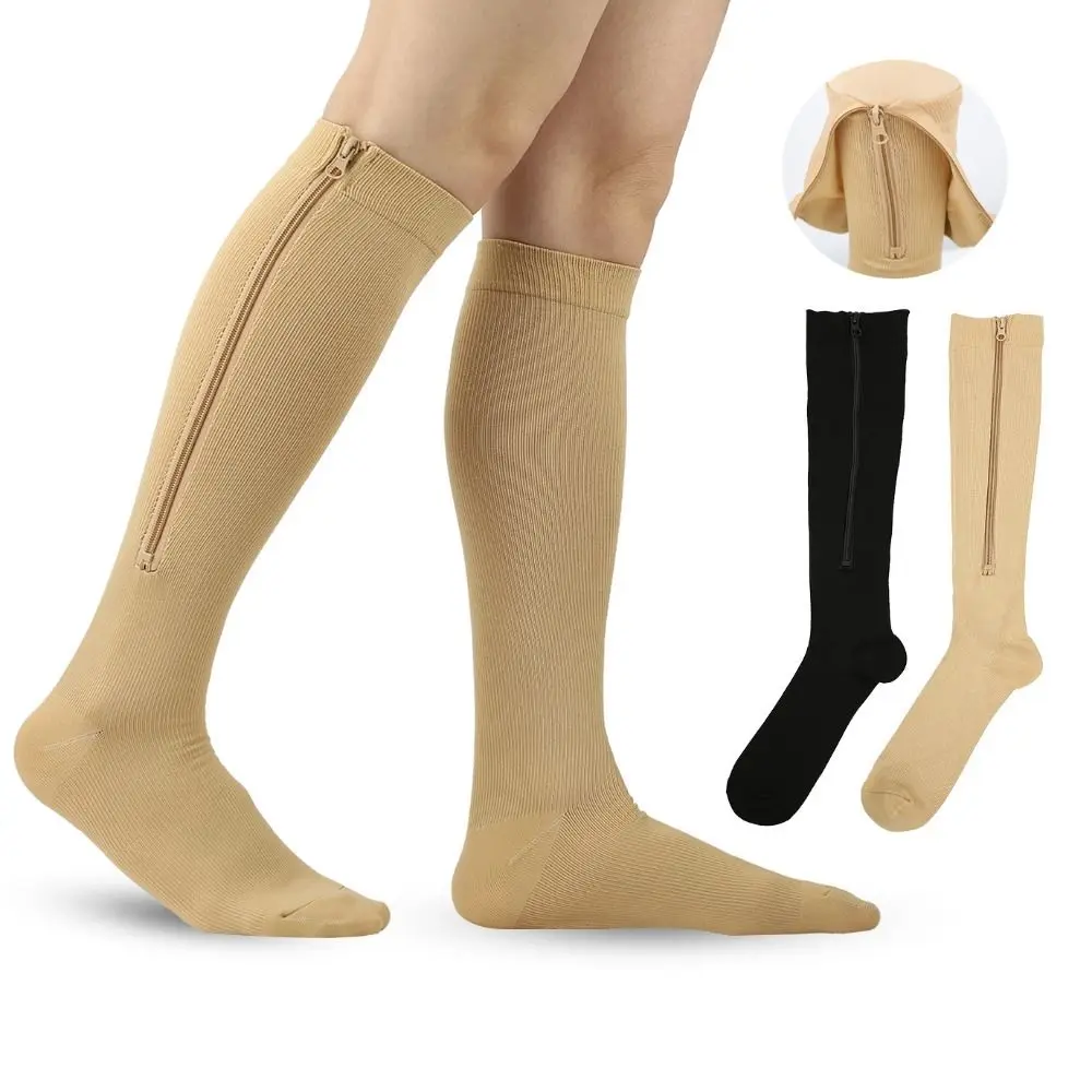 Nylon Compression Zipper Socks Colour of Skin Stockings Varicose Veins Socks Closed Toe Calf Stretch Socks