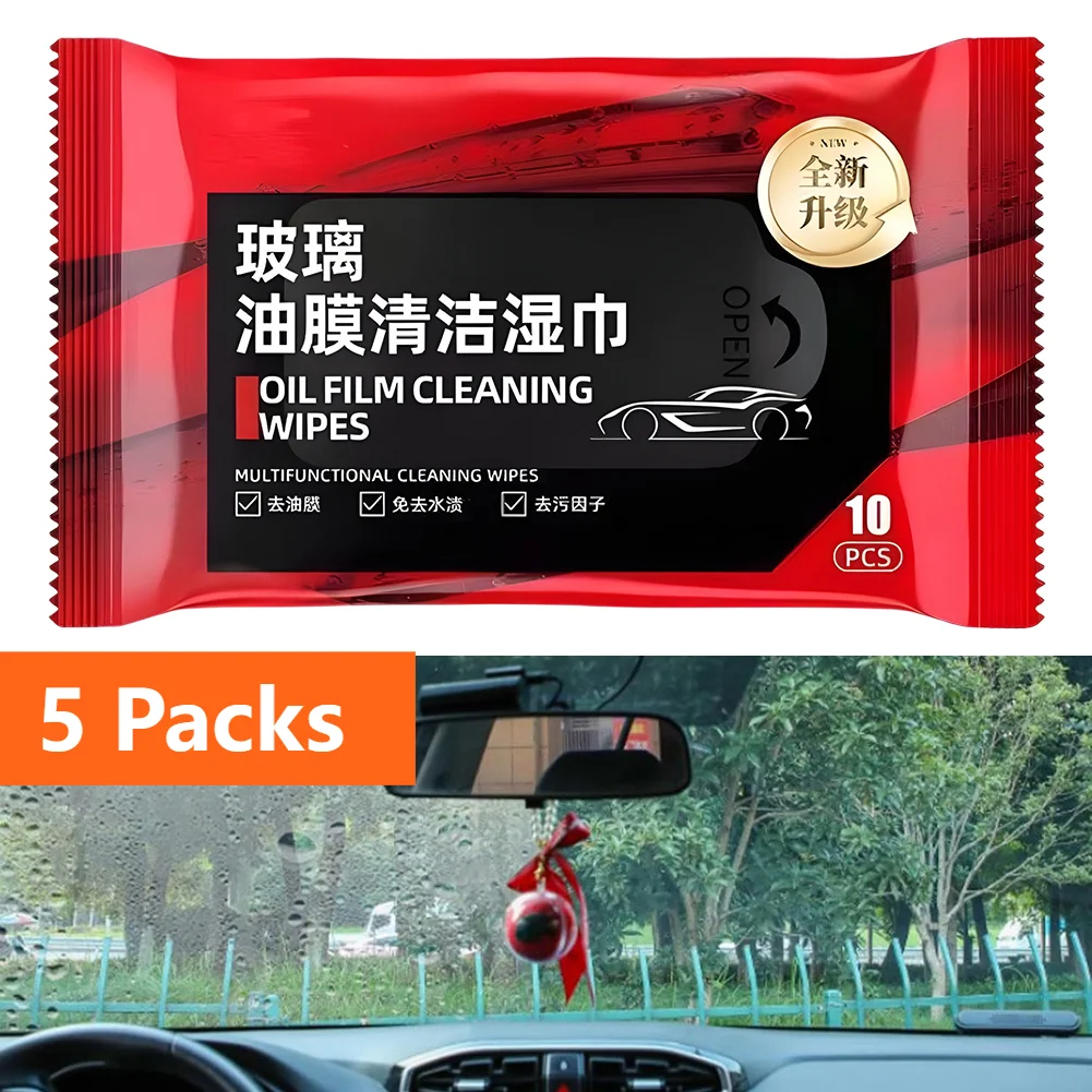 50-10Pcs Car Glass Oil Film Removal Wipes Car Window Glass Oil Film Remover Oil Film Cleaning Wipes Car Oil Stain Cleaner