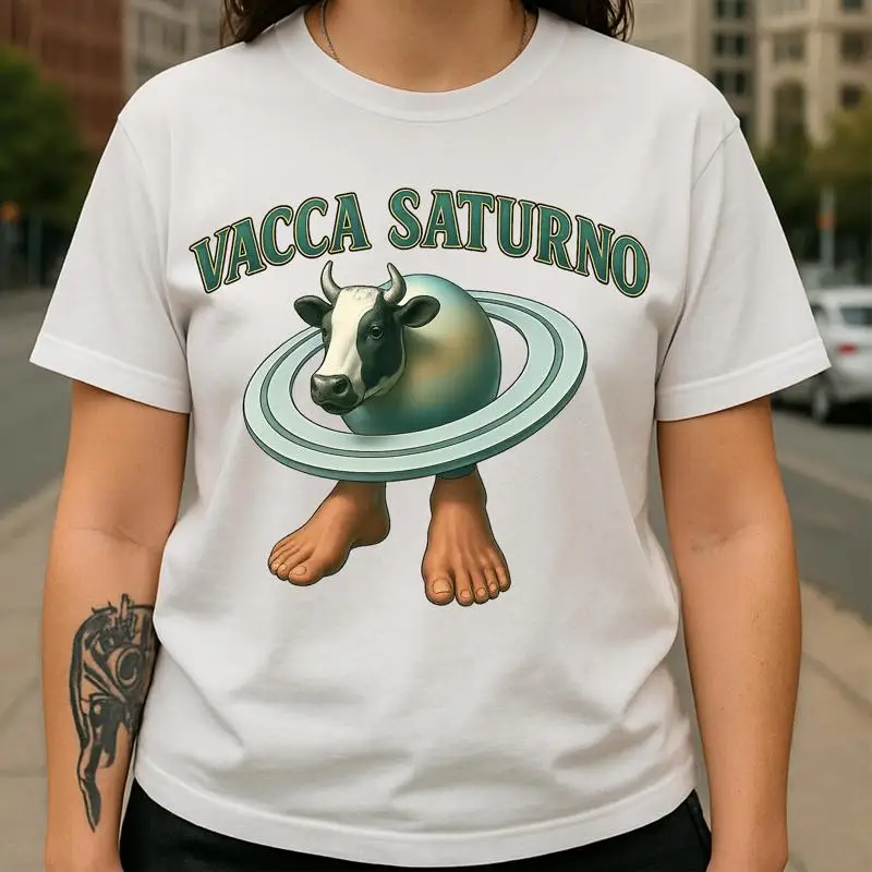 تي شيرت Vacca Saturno Cow Planet Meme تي شيرت مضحك سريالي بتصميم إيطالي Brainrot Spacecore Absurd فكاهة الإنترنت #1