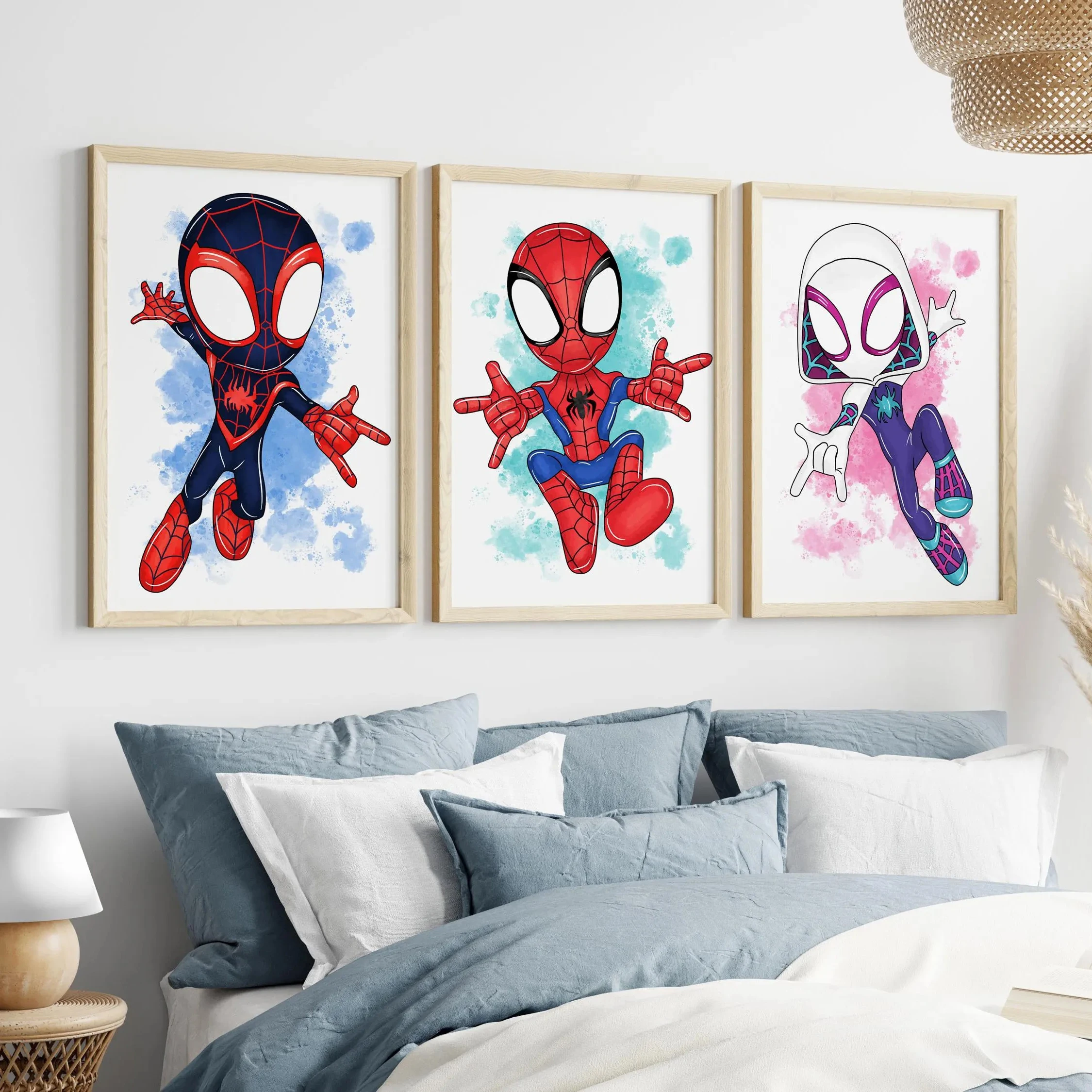 

Spiderman and friends watercolor splash wall art 3 Disney prints superhero lover decoration canvas painting print art poster