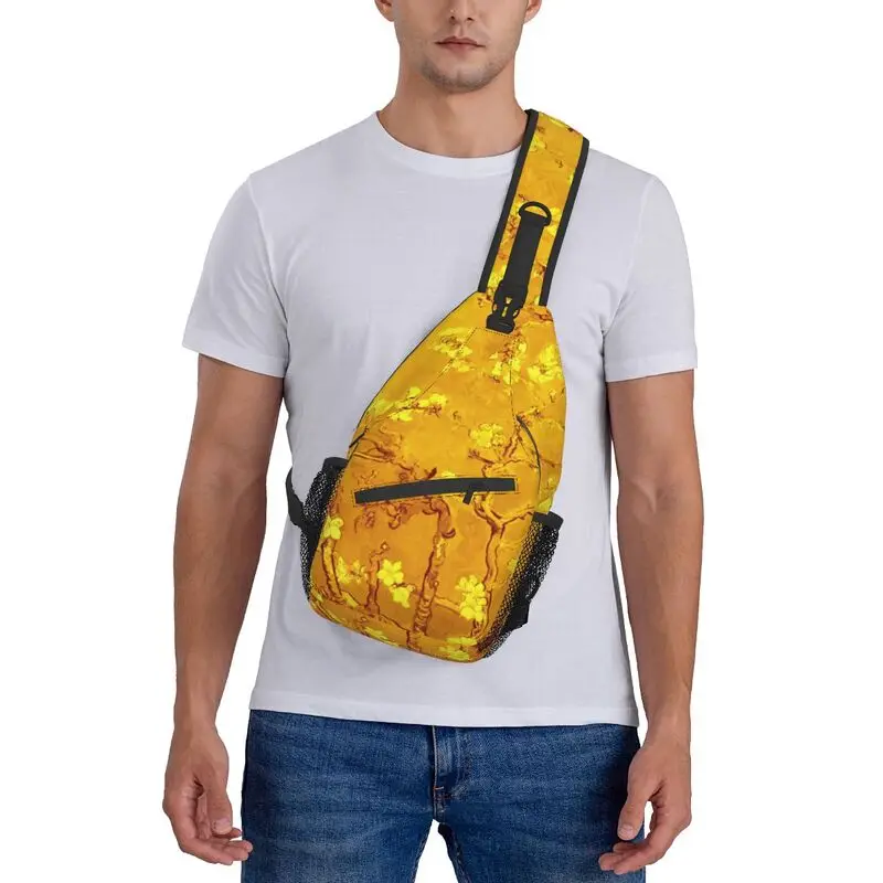 Vincent Van Gogh Painting Sling Crossbody Chest Bag uomo Casual Almond Blossoms spalla zaino per viaggiare