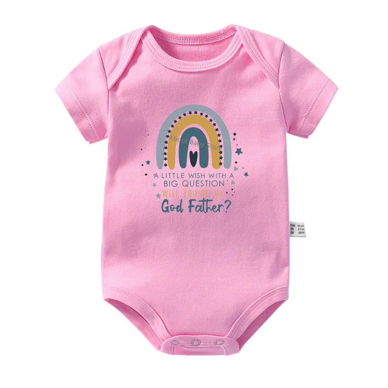 Will You Be My God Mother/Father Printed Baby Bodysuit Ask for Godfather Godmother Baptism Clothes Infant Short Sleeve Jumpsuits