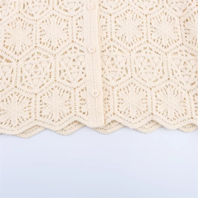 KEYANKETIAN новый летний женский вязаный кардиган с круглым вырезом и длинными рукавами, вязаный крючком короткий однобортный свитер для женщин