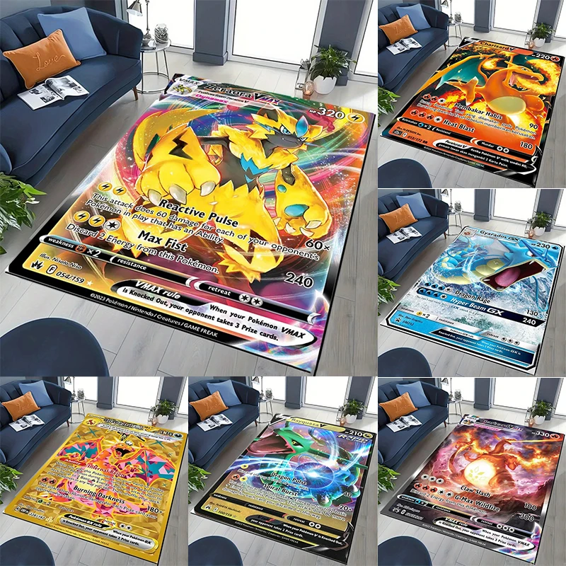 

Тематический ковер MINISO с картами покемонов, яркие узоры карт Зерары Чаризарда, мягкий нескользящий ковер для декора гостиной, спальни
