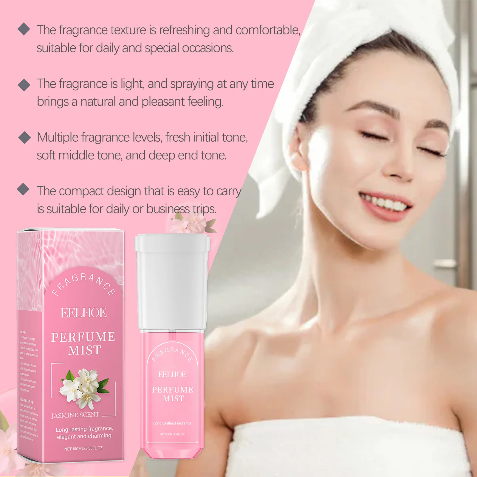 Brasilianisches Jasmin-Körperparfümspray für Frauen, langanhaltender, weicher Duft, natürlich, frisch, nicht fettig, elegante Düfte, 3,4 Fl.Oz