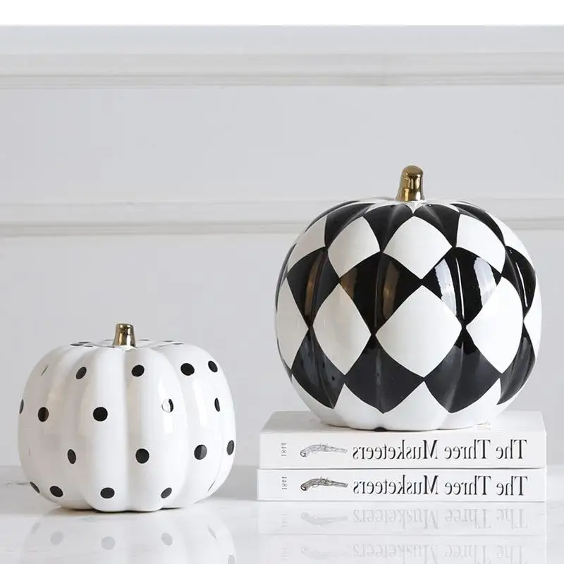 

Черно-белая керамическая статуэтка с тыквой, украшения для офиса, кабинета, настольное украшение, фарфоровое ремесло, статуэтка, Европейское украшение для дома