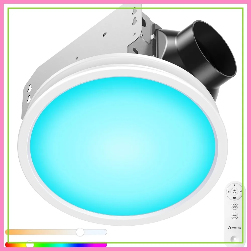

Bathroom Exhaust Fan with RGB Lights, 110CFM 1.0 Sones, 3 CCT 5 Brightness, Remote Control, Quiet Ventilation
