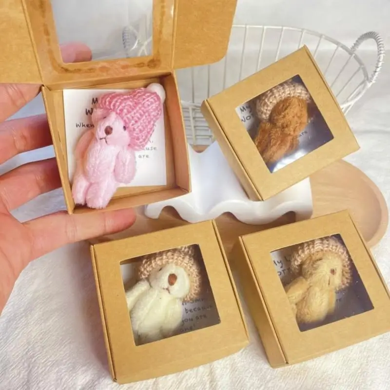Mini ursos urso animal de pelúcia em caixa artesanal pequeno animal brinquedo de bolso com cartão inspirador para crianças chá de bebê